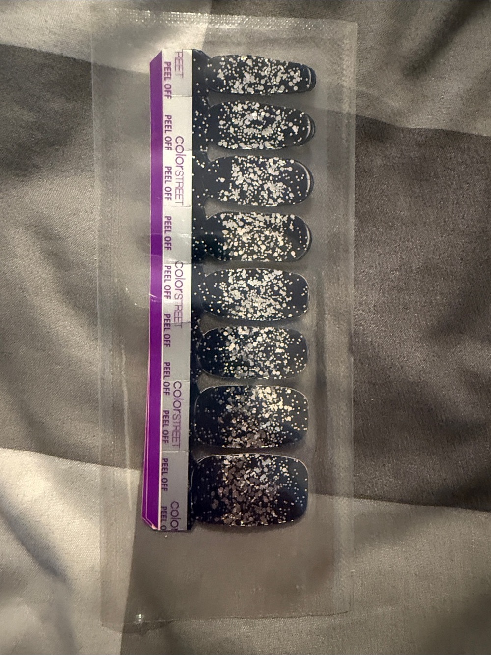 Color Street Lisbon Night Nail Strips with Silver Glitter Accents